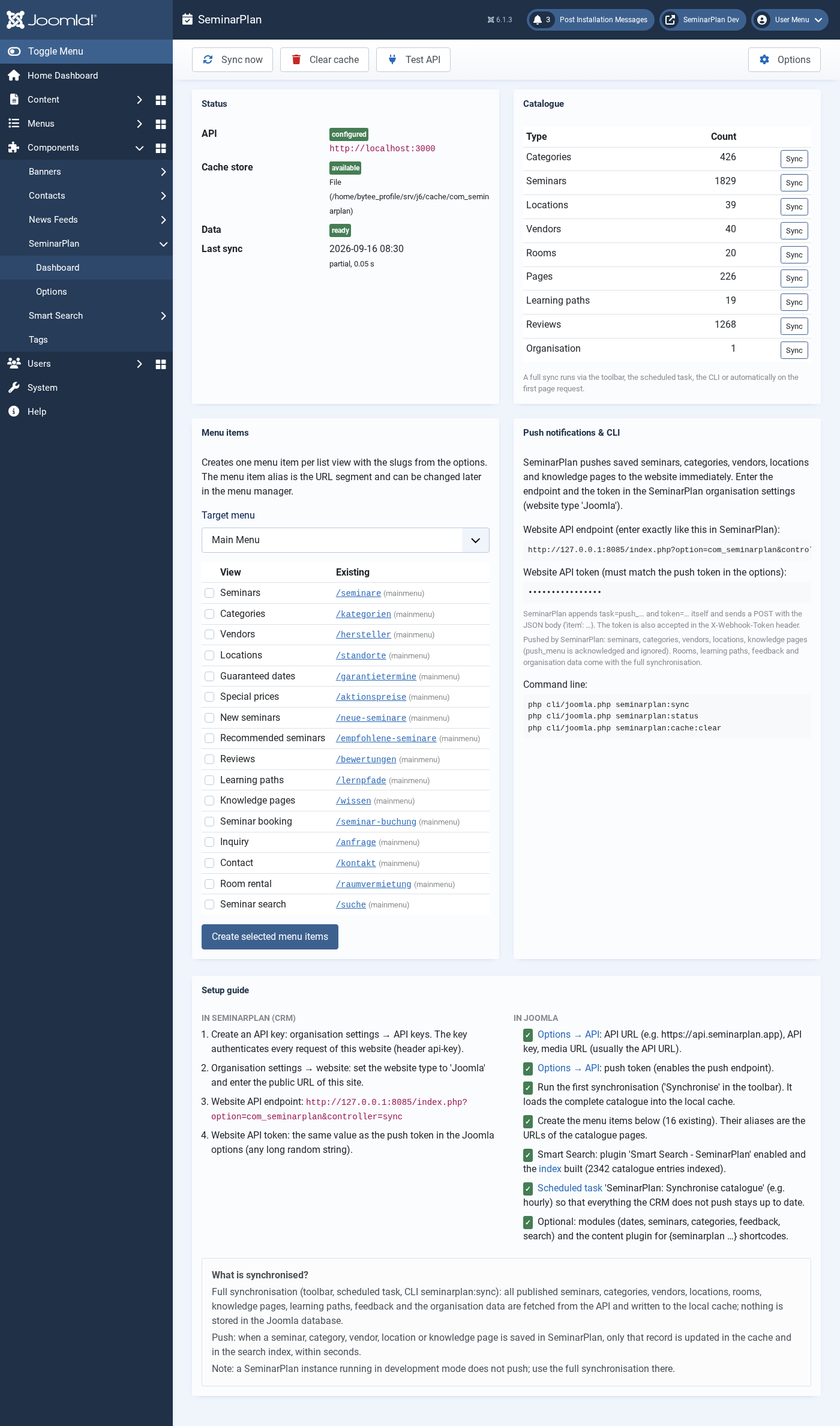 Dashboard mit Einrichtungs-Checkliste