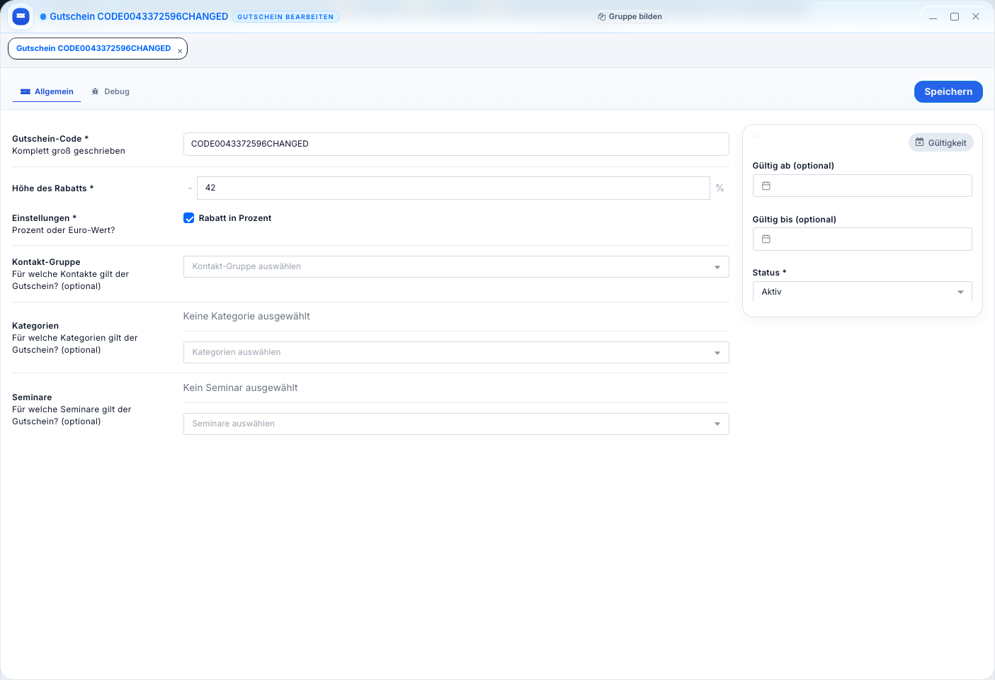Gutschein bearbeiten