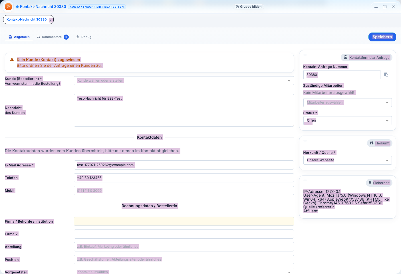 Kontaktformular-Nachricht bearbeiten