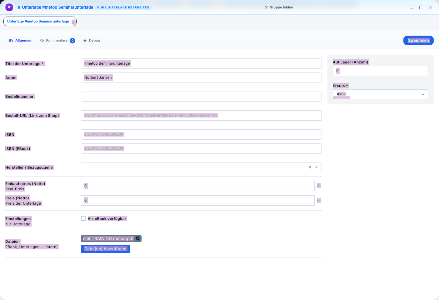 Kursunterlage bearbeiten