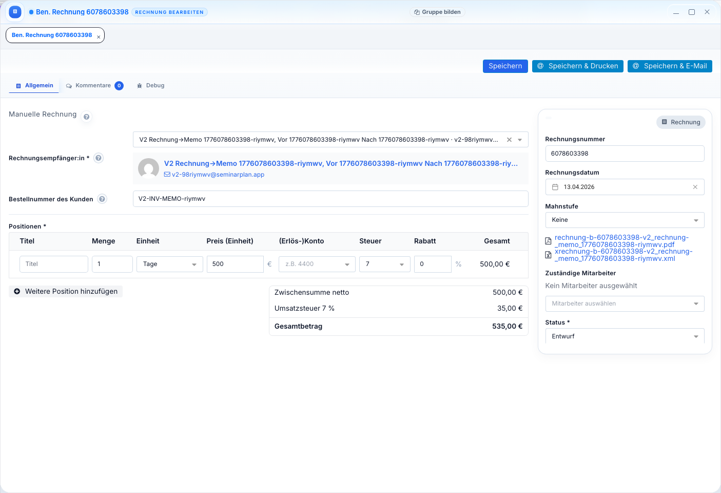 Rechnung bearbeiten